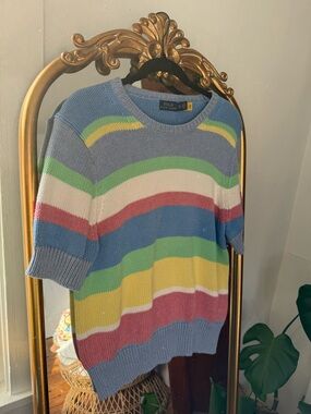 Ralph Lauren Light Blue, Green & Cream Striped Knit Sweater